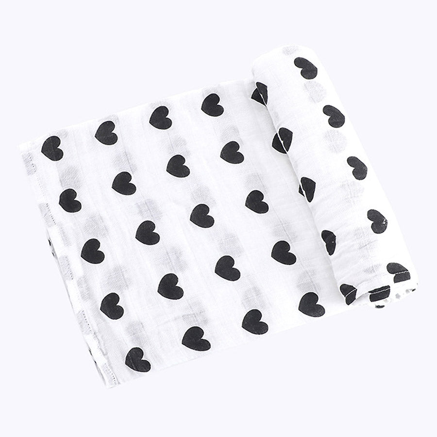 Early Years Concierge Organic Baby Muslin Square 110cm x 110cm Black Hearts