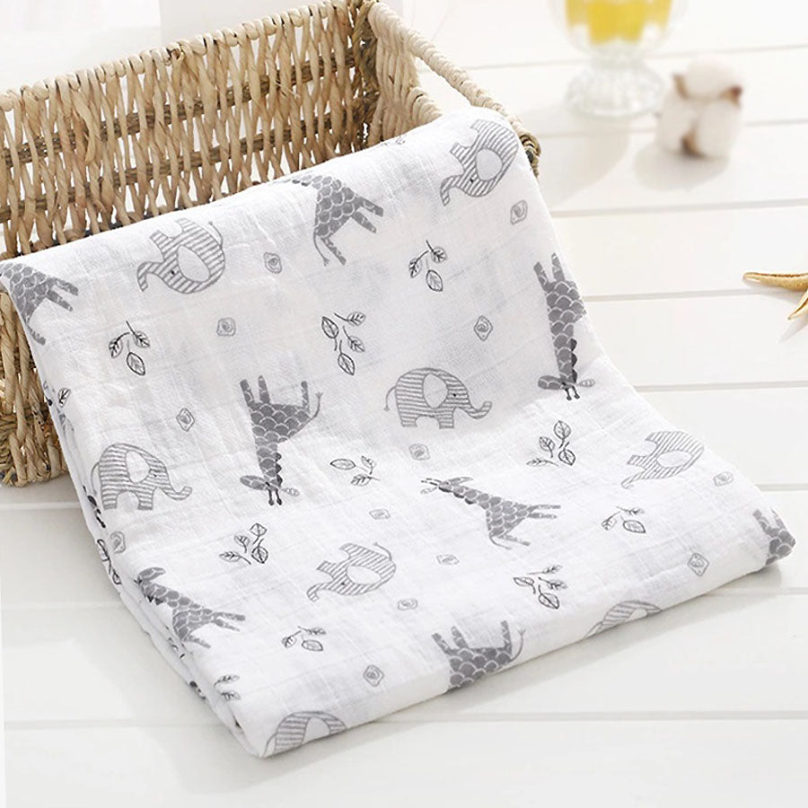 Early Years Concierge Organic Baby Muslin Square 120cm x 120cm Ellie and Giraffe On Basket