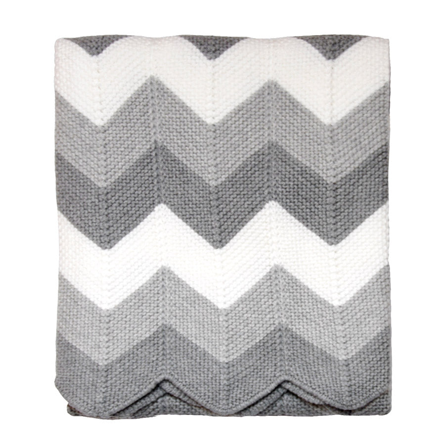 Early Years Concierge Organic Cotton Knitted Baby Blanket Grey Chevron Folded