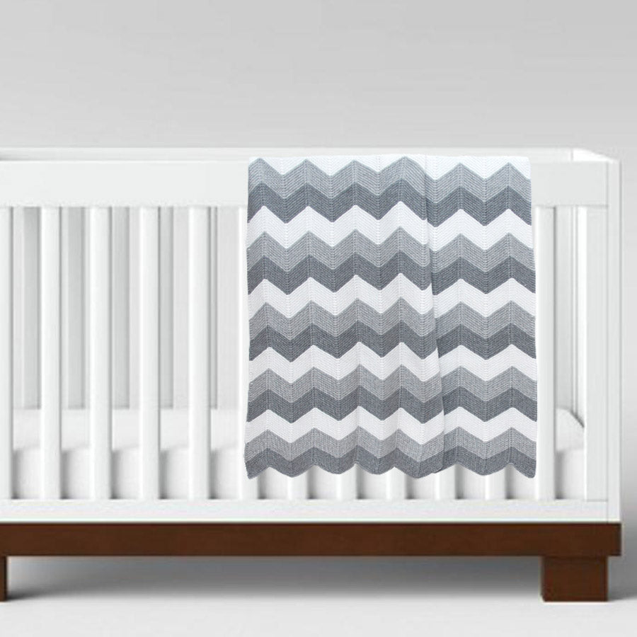Early Years Concierge Organic Cotton Knitted Baby Blanket Grey Chevron On Cot