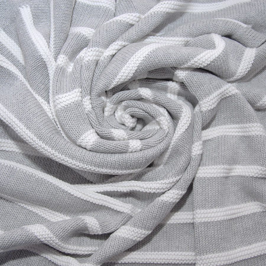 Early Years Concierge Organic Knitted Baby Blanket Grey Stripe Detail