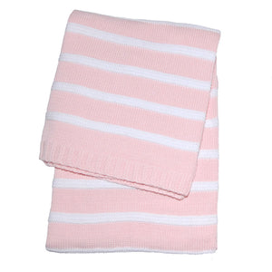 Open image in slideshow, Early Years Concierge Organic Knitted Baby Blanket Pink Stripe Folded
