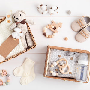 Open image in slideshow, Early Years Concierge Personal Shopping Service Image with Various Neutral Coloured Baby Products
